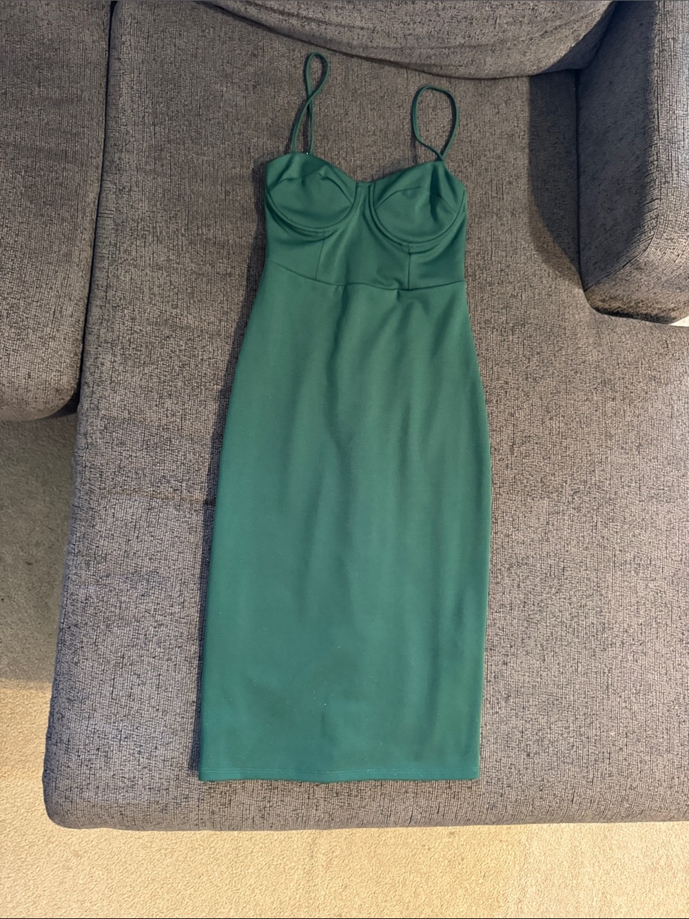 Lulu's Emerald Green Midi Dress with Spaghetti Straps